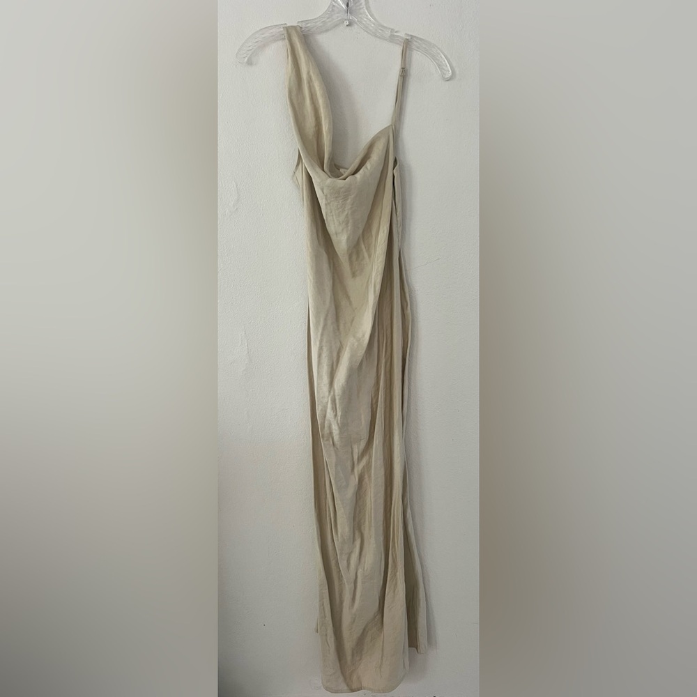 Elegant Beige Cowl Neck Slip Dress